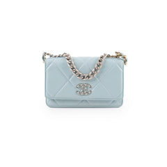Chanel 19 Wallet On Chain WOC Lambskin Light Blue (Microchipped)
