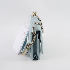 Chanel 19 Wallet On Chain WOC Lambskin Light Blue (Microchipped)
