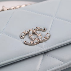 Chanel 19 Wallet On Chain WOC Lambskin Light Blue (Microchipped)