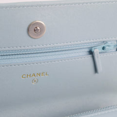Chanel 19 Wallet On Chain WOC Lambskin Light Blue (Microchipped)