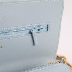 Chanel 19 Wallet On Chain WOC Lambskin Light Blue (Microchipped)