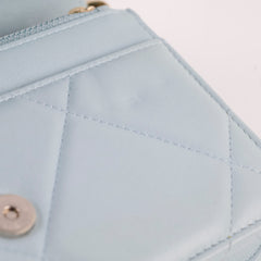 Chanel 19 Wallet On Chain WOC Lambskin Light Blue (Microchipped)