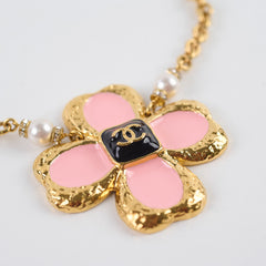Chanel Gold Camelia Flower Pendant with Pearls Necklace Costume Jewellery