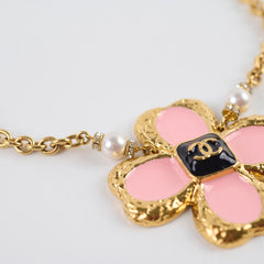 Chanel Gold Camelia Flower Pendant with Pearls Necklace Costume Jewellery