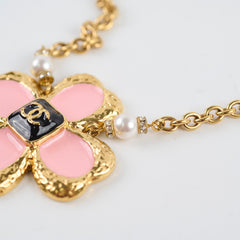 Chanel Gold Camelia Flower Pendant with Pearls Necklace Costume Jewellery