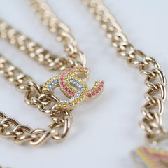 Chanel Gold/Crystal CHA-NEL Rainbow Logo Necklace Light Gold Necklace Costume Jewellery