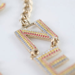 Chanel Gold/Crystal CHA-NEL Rainbow Logo Necklace Light Gold Necklace Costume Jewellery