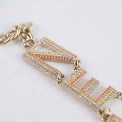 Chanel Gold/Crystal CHA-NEL Rainbow Logo Necklace Light Gold Necklace Costume Jewellery