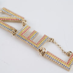 Chanel Gold/Crystal CHA-NEL Rainbow Logo Necklace Light Gold Necklace Costume Jewellery