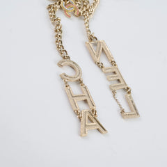 Chanel Gold/Crystal CHA-NEL Rainbow Logo Necklace Light Gold Necklace Costume Jewellery