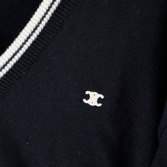 Celine Triomphe V Neck Wool Jumper Black - Size XL