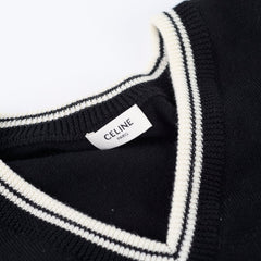 Celine Triomphe V Neck Wool Jumper Black - Size XL