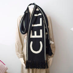 Celine Thick Wool Scarf Black/White