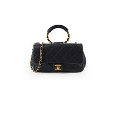 Chanel Circle Handle Black Quilted Flap Bag