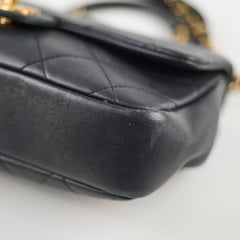 Chanel Circle Handle Black Quilted Flap Bag