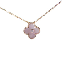 Van Cleef & Arpels 2025 Holiday Vintage Alhambra Pendant, Rose Gold, PINK Mother-of-Pearl, Diamond