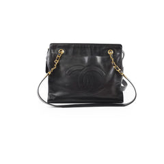 Chanel Vintage CC Logo Lambskin Chain Tote Black