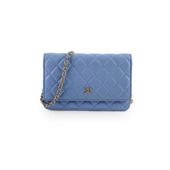 Chanel Lambskin Wallet On Chain WOC Light Blue