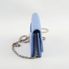 Chanel Lambskin Wallet On Chain WOC Light Blue