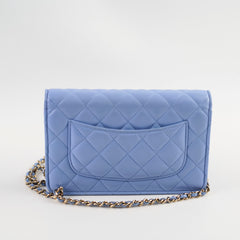Chanel Lambskin Wallet On Chain WOC Light Blue