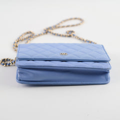 Chanel Lambskin Wallet On Chain WOC Light Blue