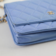 Chanel Lambskin Wallet On Chain WOC Light Blue
