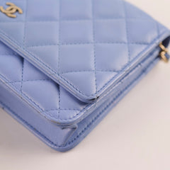 Chanel Lambskin Wallet On Chain WOC Light Blue