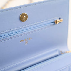 Chanel Lambskin Wallet On Chain WOC Light Blue