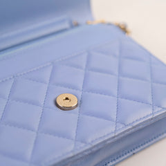 Chanel Lambskin Wallet On Chain WOC Light Blue