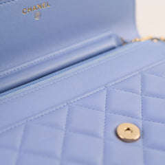 Chanel Lambskin Wallet On Chain WOC Light Blue