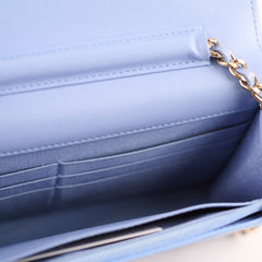 Chanel Lambskin Wallet On Chain WOC Light Blue