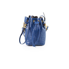 Fendi Mini Mon Tresor Bucket Blue Zucca Embossed Leather