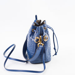 Fendi Mini Mon Tresor Bucket Blue Zucca Embossed Leather