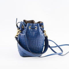 Fendi Mini Mon Tresor Bucket Blue Zucca Embossed Leather