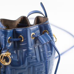 Fendi Mini Mon Tresor Bucket Blue Zucca Embossed Leather