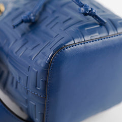 Fendi Mini Mon Tresor Bucket Blue Zucca Embossed Leather