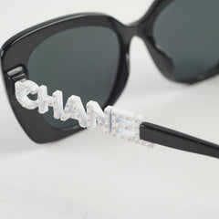 Chanel White Crystal Square Sunglasses