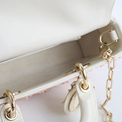 Christian Dior Small D-Joy with Crystal Emboridery White