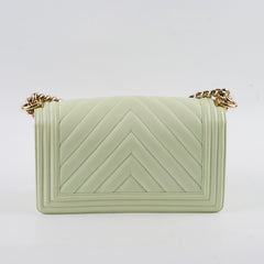 Chanel Medium Boy Bag Mint Green Caviar Champagne Gold HW (microchip)