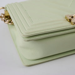 Chanel Medium Boy Bag Mint Green Caviar Champagne Gold HW (microchip)