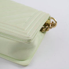 Chanel Medium Boy Bag Mint Green Caviar Champagne Gold HW (microchip)