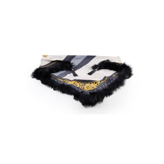 Gucci Silk Triangle, Fox Fur Trim Navy