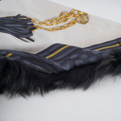 Gucci Silk Triangle, Fox Fur Trim Navy