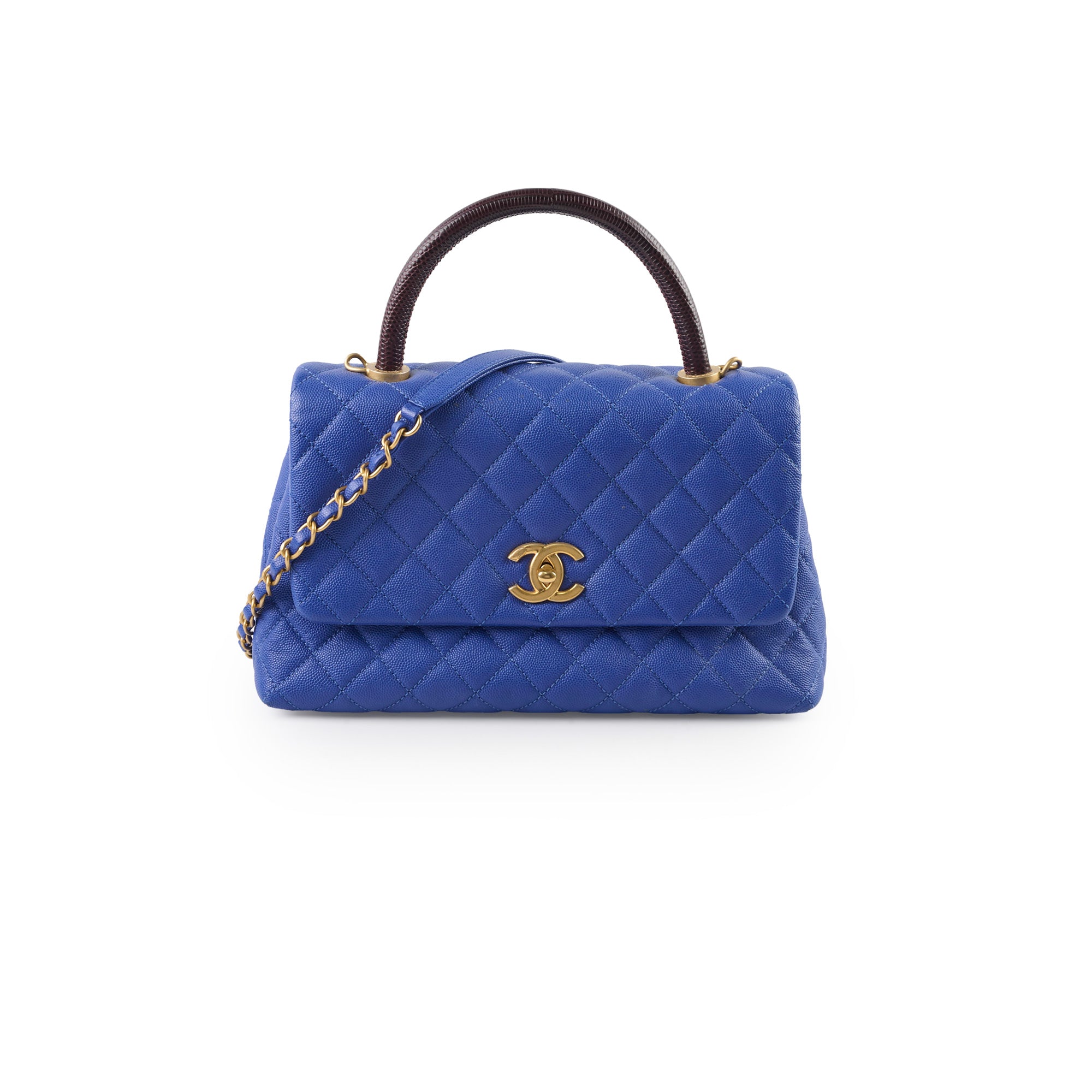Coco Mid Rib With Handle Chanel Coco Handle Mediium Blue Caviar Blue / Brown Lizard Top Handle