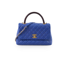 Chanel Coco Handle Mediium Blue Caviar Blue / Brown Lizard Top Handle