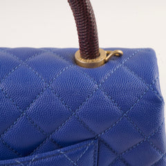 Chanel Coco Handle Mediium Blue Caviar Blue / Brown Lizard Top Handle