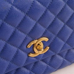 Chanel Coco Handle Mediium Blue Caviar Blue / Brown Lizard Top Handle