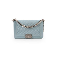 Chanel Dusty Blue Medium Boy Bag Lambskin Brushed Silver HW (microchip)