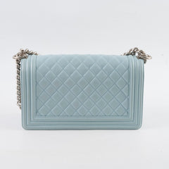 Chanel Dusty Blue Medium Boy Bag Lambskin Brushed Silver HW (microchip)