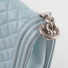 Chanel Dusty Blue Medium Boy Bag Lambskin Brushed Silver HW (microchip)